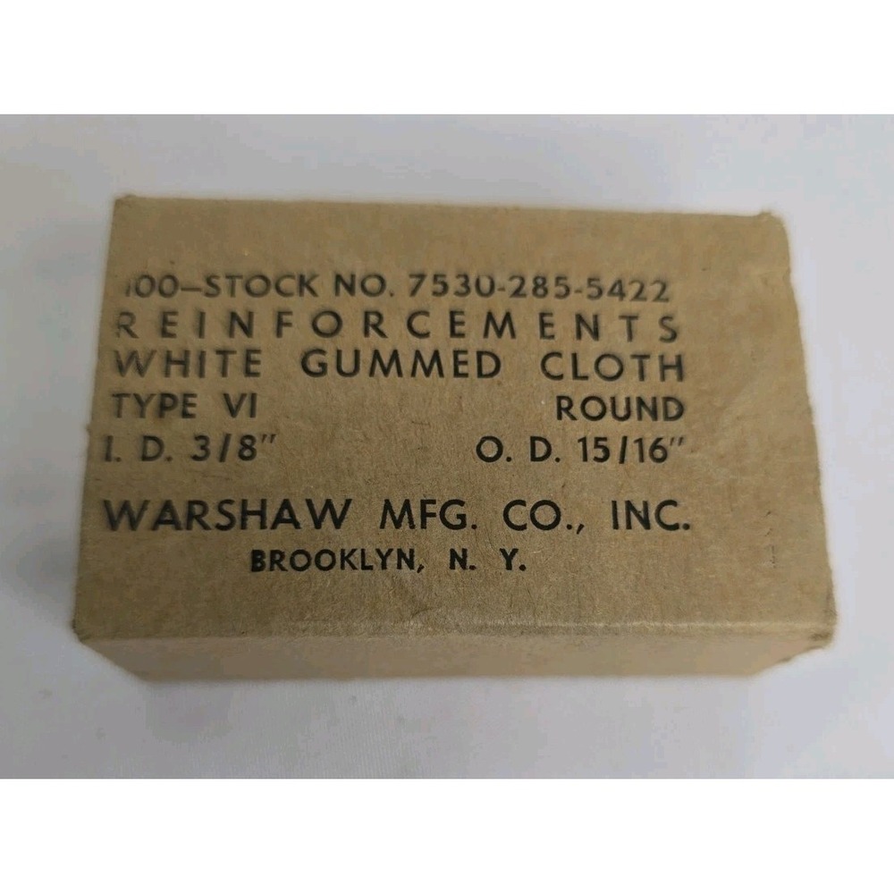 Vintage Box of Warsaw Mfg. Co. White Gummed Cloth Reinforcements (Not Full Box)